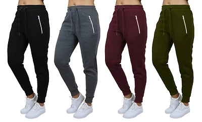 Galaxy by Harvic Women's Relaxed-Fit Fleece-Lined Jogger Sweatpants with Zipper Pockets 4 Pack