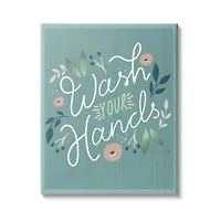 Stupell Industries Wash Your Hands Pink Florals Green Farmhouse Pattern Canvas Wall Art
