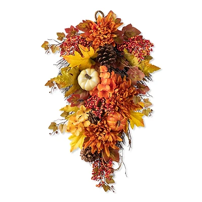 Glitzhome® 27" Fall Dahlia, Pumpkin, Leaf & Berry Swag