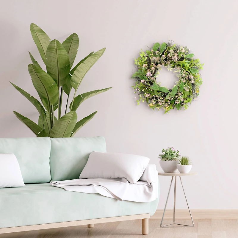 24" Light Pink Spring Echinops Floral Wreath