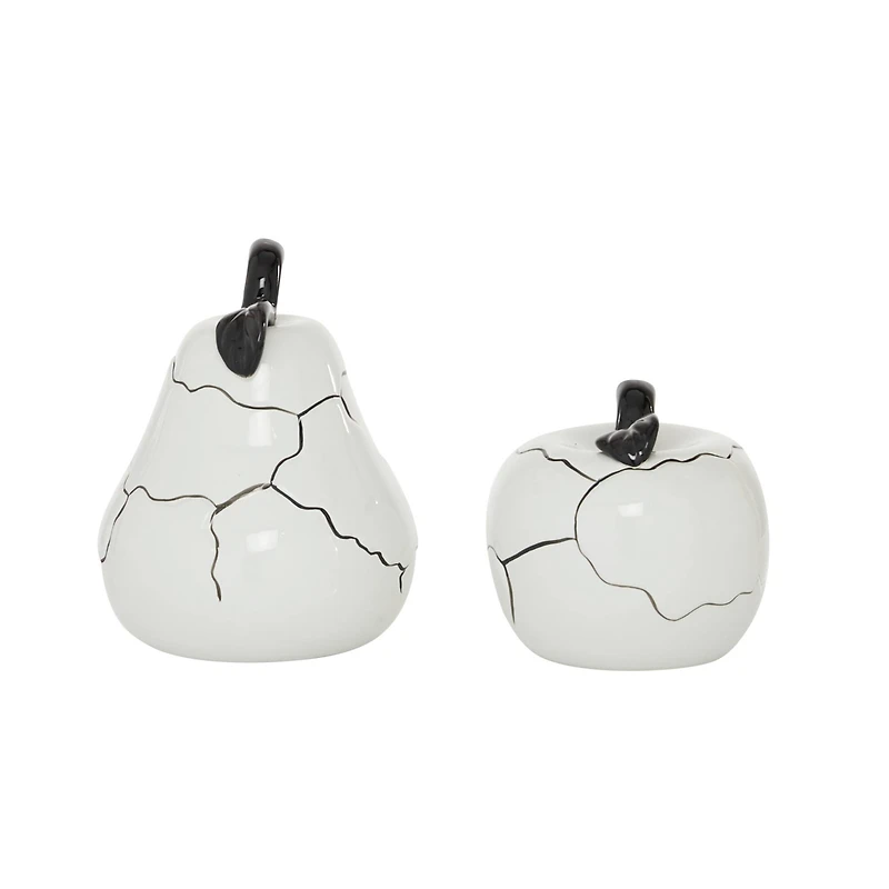 Set of 2 White Dolomite Contemporary Sculpture, 6", 9"