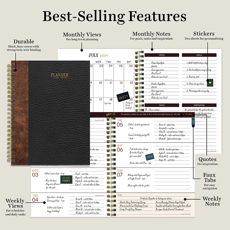 TF Publishing 2024 - 2025 Bound Black Medium Spiral Planner