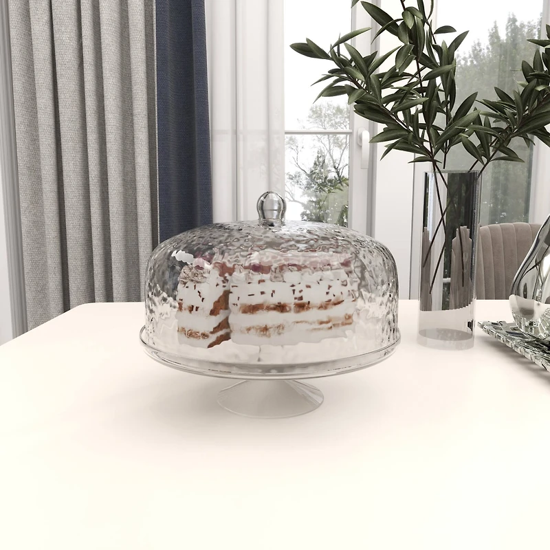 12" Clear Glass Cake Stand with Glass Dome