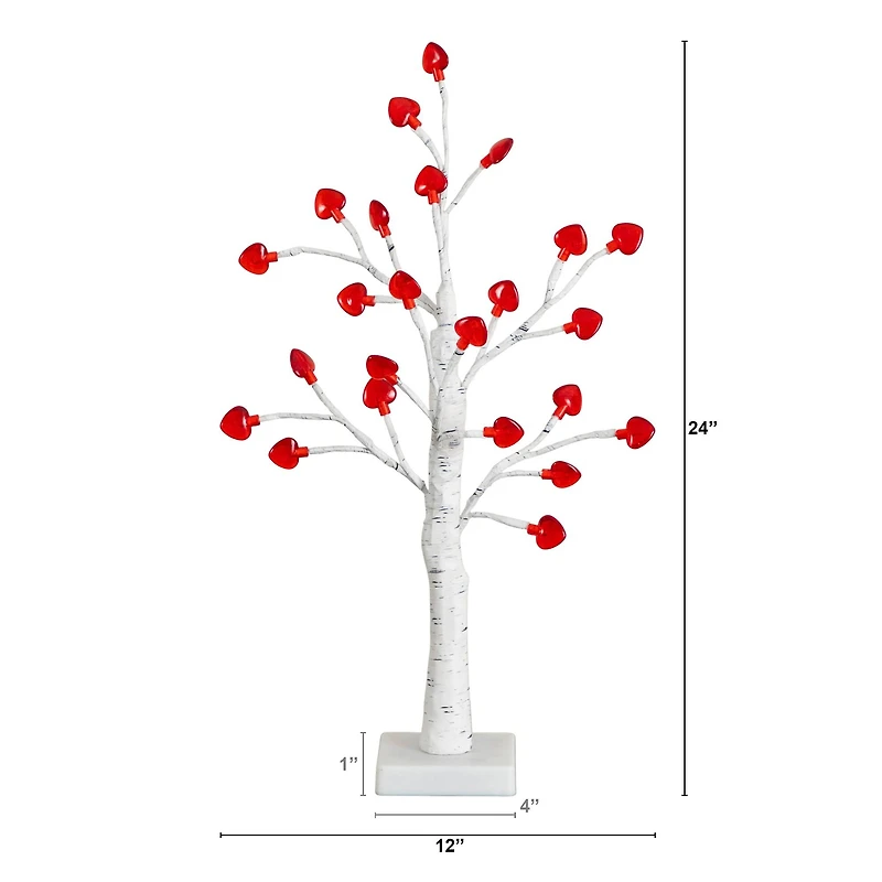 2ft. Pre-Lit Artificial Valentine's Day Twig Tree with 24 Red Heart-Shaped LED Lights