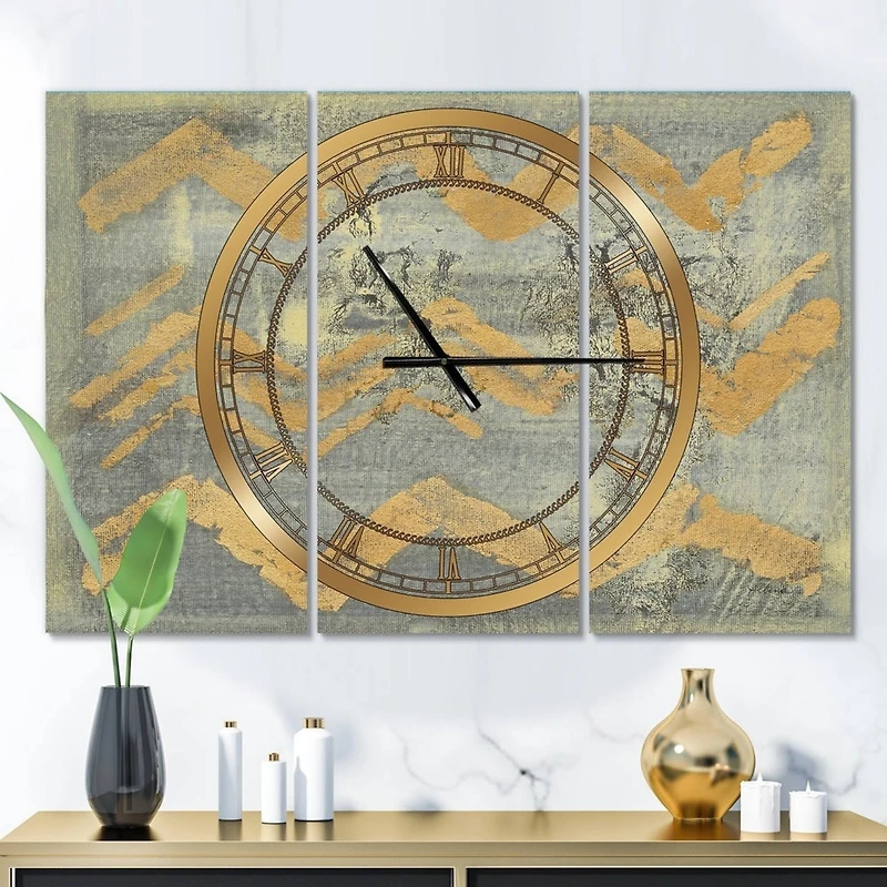 Designart Glam Metallic Form III Modern 3 Panel Wall Clock