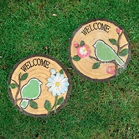 11" Welcome Birds Outdoor Floral Garden Stones Set