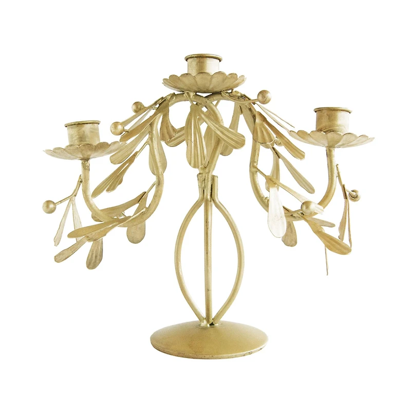 Hello Honey® 9.25" Distressed Pewter Finish Metal Candelabra with Leaves & Berries