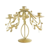 Hello Honey® 9.25" Distressed Pewter Finish Metal Candelabra with Leaves & Berries