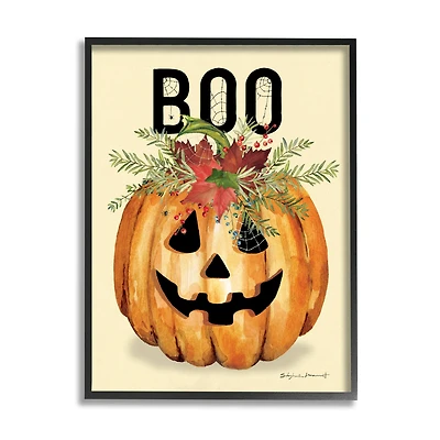 Stupell Industries Boo Seasonal Halloween Flowers Framed Giclee Art