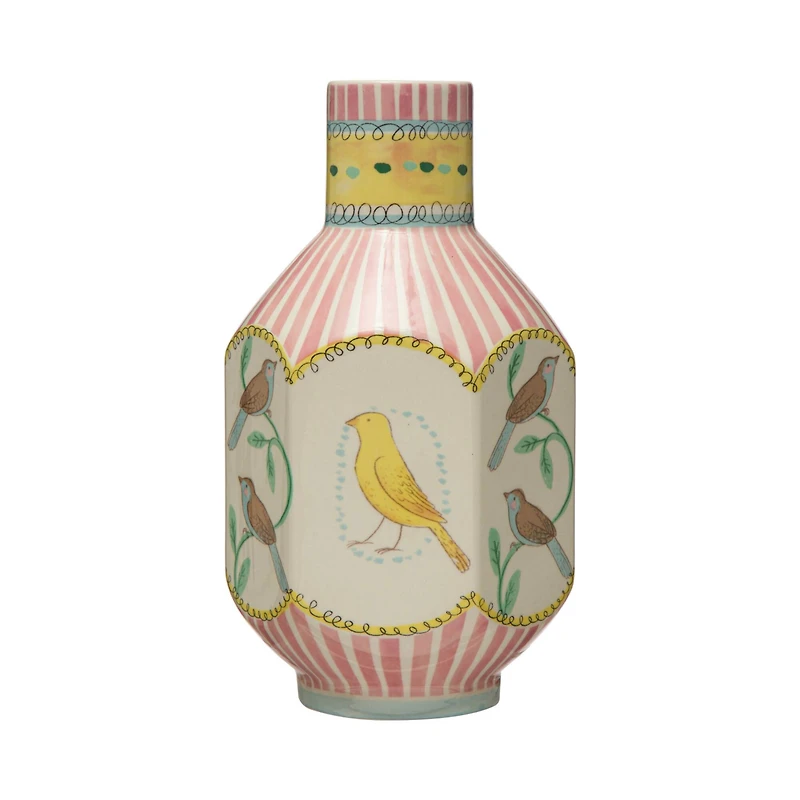 Hello Honey® 8" Painted Bird Design Ceramic Vase
