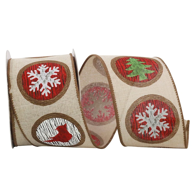 JAM Paper 2.5" x 10yd. Natural Wood Cuts Holiday Wired Ribbon