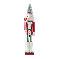 Glitzhome® 26"H Wooden Christmas Green Brush Tree Nutcracker