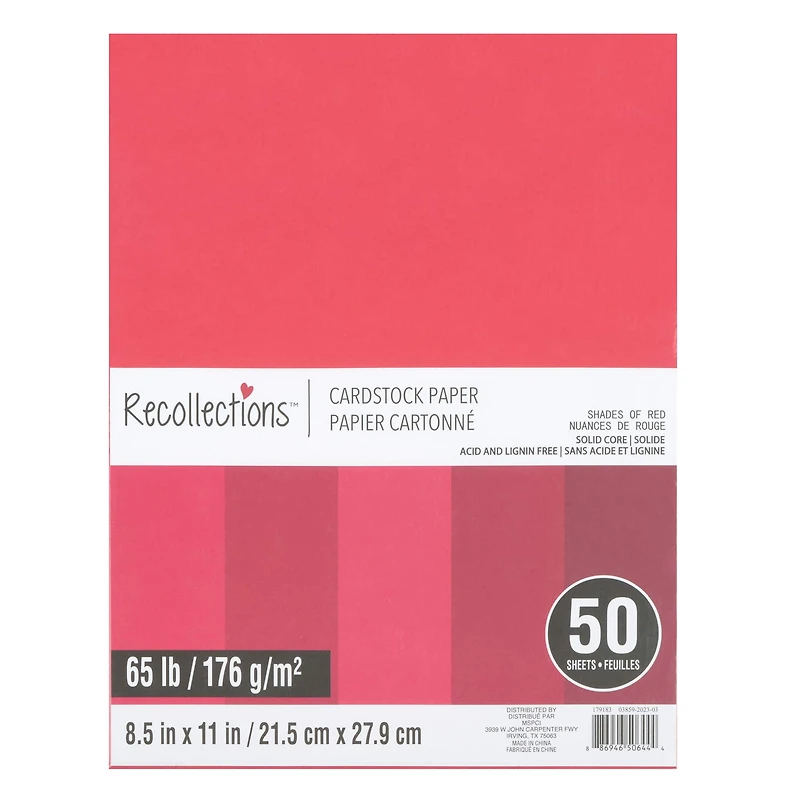 12 Packs: 50 ct. (600 total) Shades of Red 8.5" x 11" Cardstock Paper by Recollections™