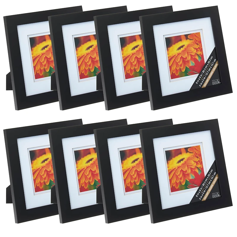 8 Pack: Black 5" x 5" Gallery Frame with Double Mat by Studio Décor®