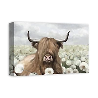 Highland Cow And Dandelions 18" x 12' Canvas Wall Art
