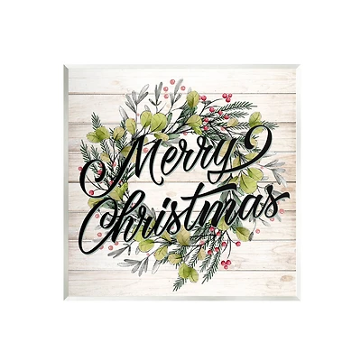 Stupell Industries Merry Christmas Botanical Wreath Wall Plaque Art