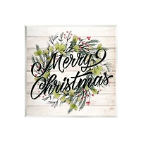 Stupell Industries Merry Christmas Botanical Wreath Wall Plaque Art