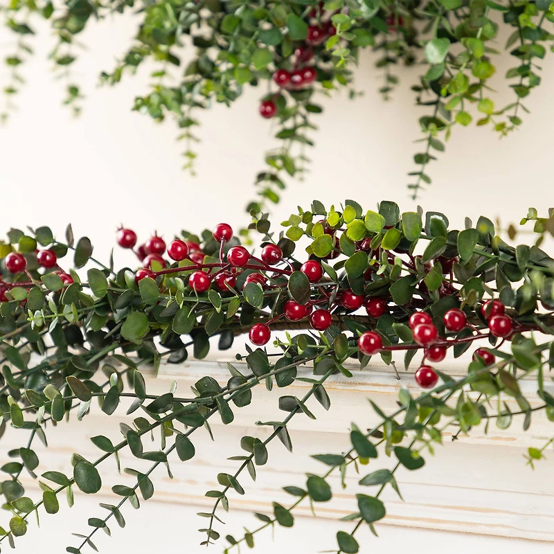 Glitzhome® 9ft Christmas Greenery Eucalyptus Garland with Red Berries