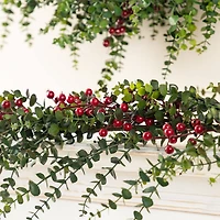 Glitzhome® 9ft Christmas Greenery Eucalyptus Garland with Red Berries