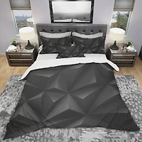Designart 'Deep Black Geometric Crumpled' Modern Bedding Set