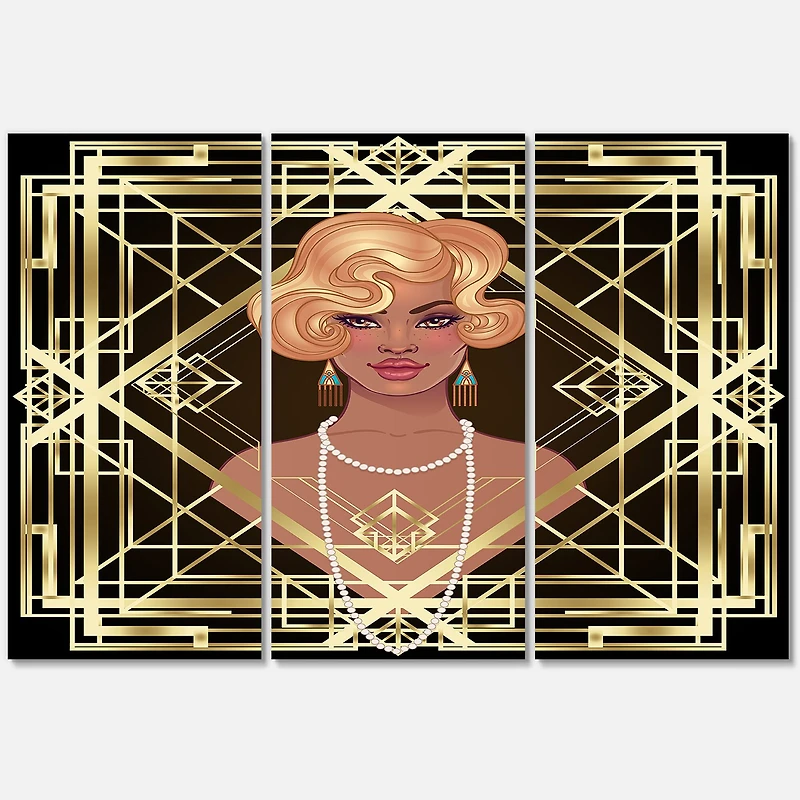 Designart - Retro Women In Golden Art Deco Geometrics III