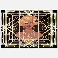 Designart - Retro Women In Golden Art Deco Geometrics III