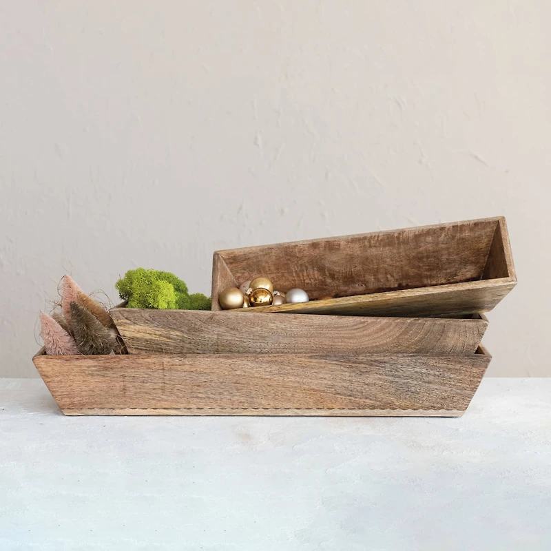 Hello Honey® Natural Hand-Carved Mango Wood Trugs Set
