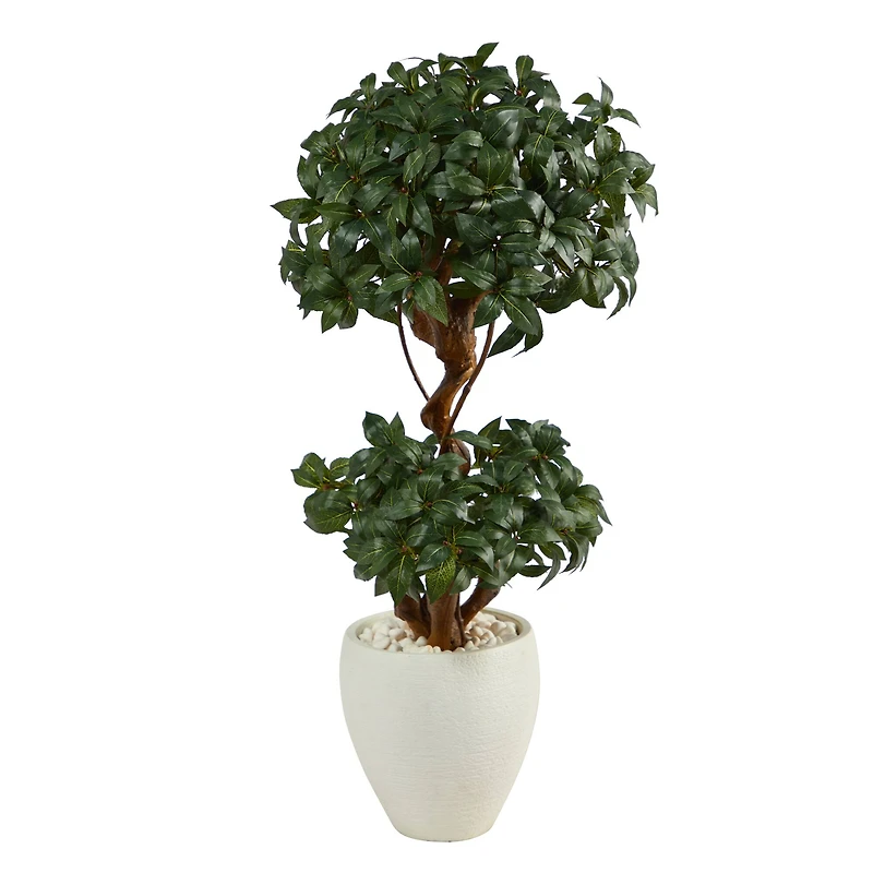 4ft. Sweet Bay Double Ball Topiary Artificial Tree in White Planter