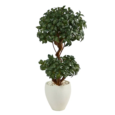 4ft. Sweet Bay Double Ball Topiary Artificial Tree in White Planter