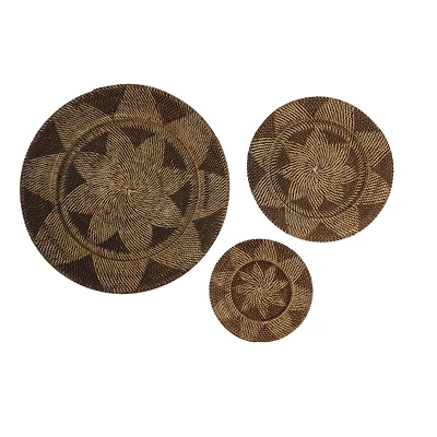 Brown Wicker Traditional Circle Wall Décor Set