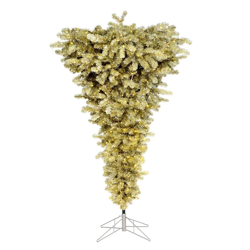 5.5ft. Pre-Lit Champagne Upside Down Artificial Christmas Tree, Warm White Dura-Lit® LED Lights
