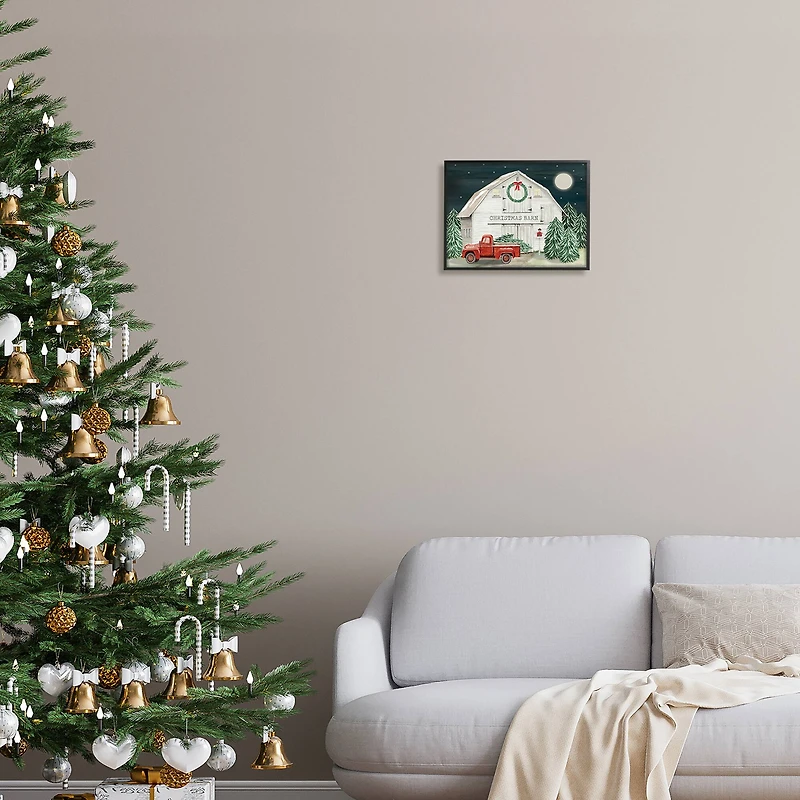 Stupell Industries Nighttime Christmas Barn Farm Framed Giclee Art