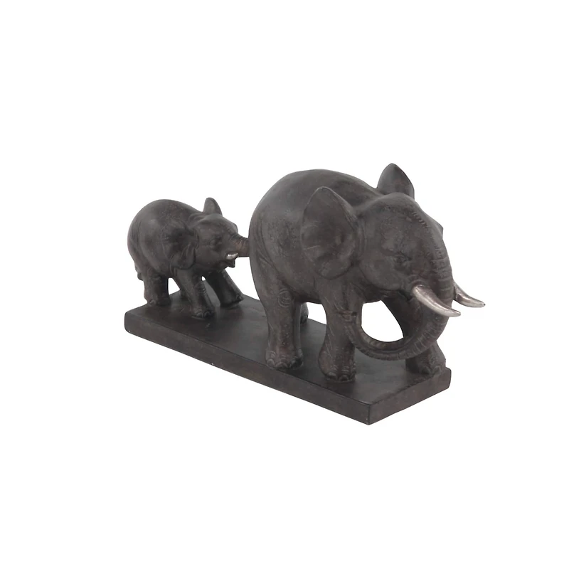11" Brown Eclectic Polystone Elephant Sculpture