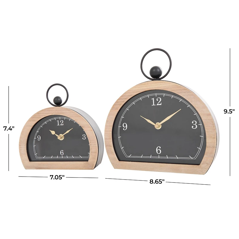 Wooden Semicircle Clock Set with Brown Wooden Frame & Ring Handle