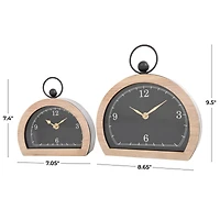Wooden Semicircle Clock Set with Brown Wooden Frame & Ring Handle