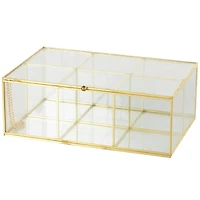10" x 7" x 4" Clear & Gold 6-Slot Glass & Metal Jewelry Box with Chain Accent