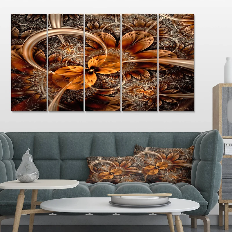 Designart - Dark Orange Fractal Flower - Abstract Wall Art Canvas