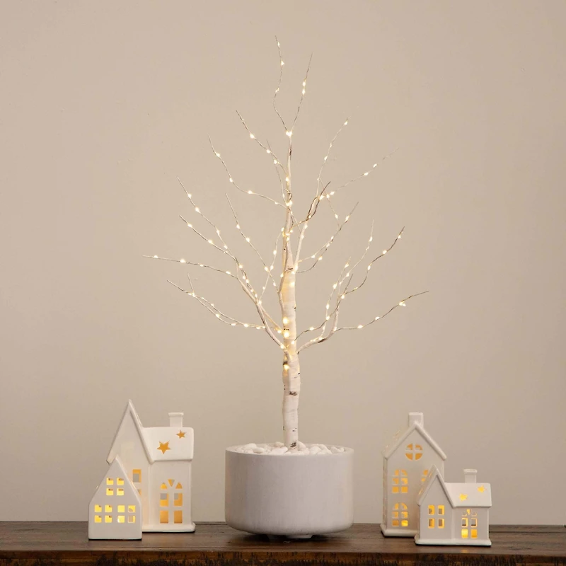 3ft. Pre-Lit White Birch Artificial Christmas Tree, Warm White LED Lights