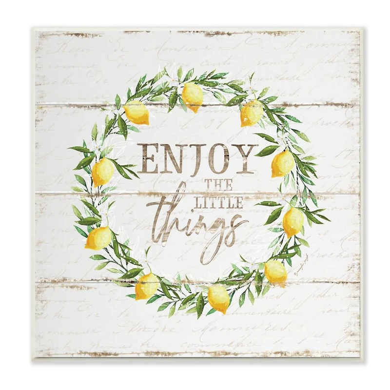 Stupell Industries Distressed Enjoy the Little Things Phrase Lemon Wreath Wood Wall Plaque