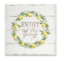 Stupell Industries Distressed Enjoy the Little Things Phrase Lemon Wreath Wood Wall Plaque