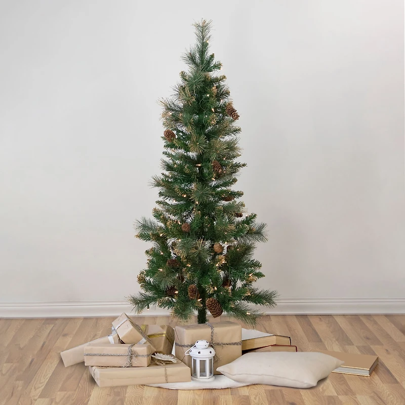 4.5ft. Pre-Lit Yorkshire Pine Pencil Artificial Christmas Tree, Clear Lights