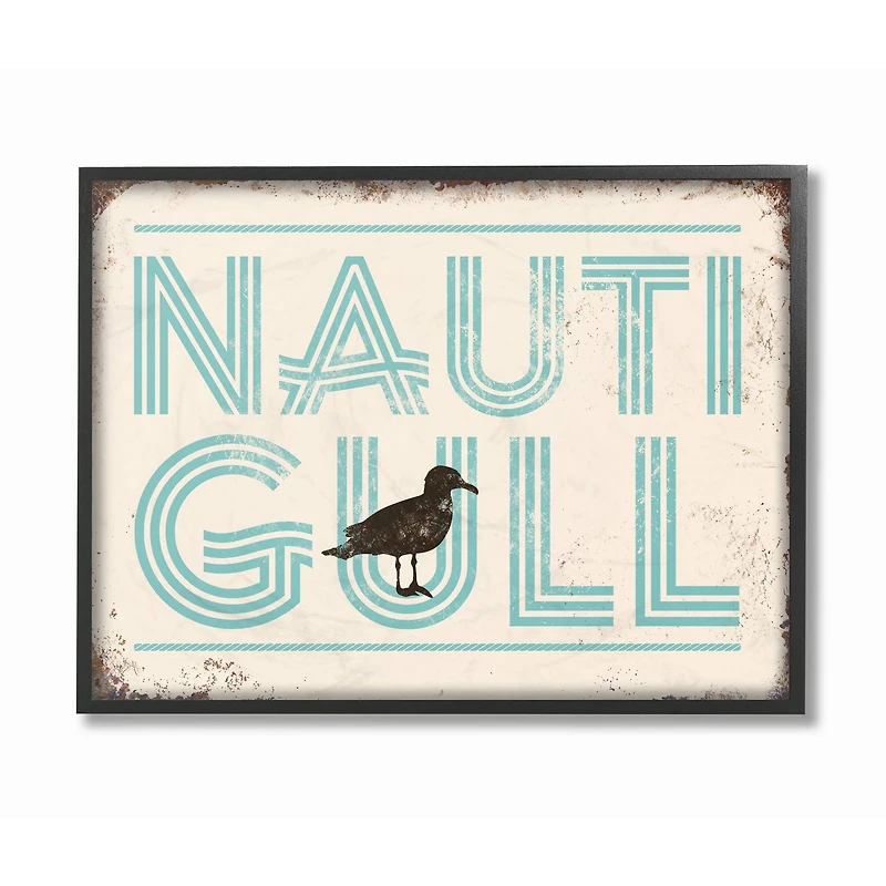 Stupell Industries Nauti Gull Funny Ocean Beach Typography in Black Frame Wall Art