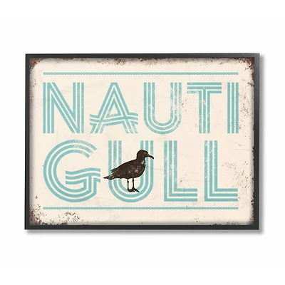Stupell Industries Nauti Gull Funny Ocean Beach Typography in Black Frame Wall Art