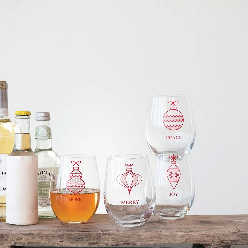 Hello Honey® 18oz. Ornament Stemless Wine Glass Set