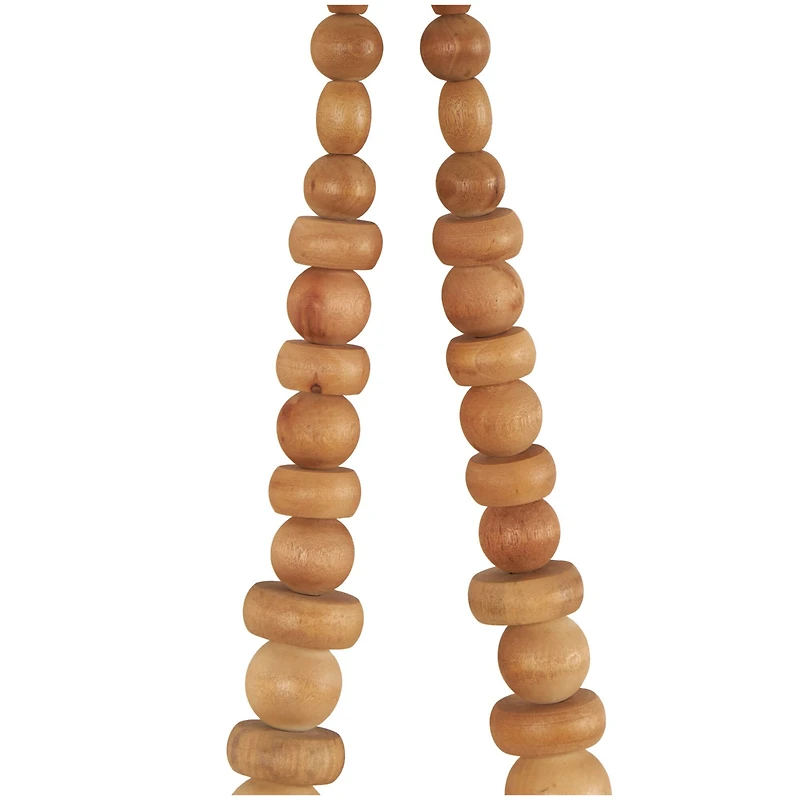 Light Brown Wood Necklace Handmade Geometric Beaded Garland Sculpture