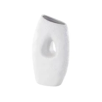15" White Ceramic Abstract Textured Vase with Cutout Center