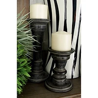 Black Mango Wood Traditional Candle Holder Set