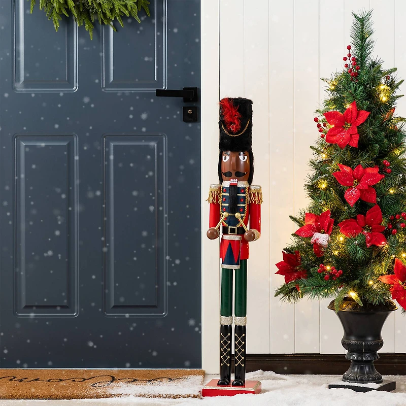 Glitzhome® 36.5"H Wooden Christmas African American Soldier Nutcracker