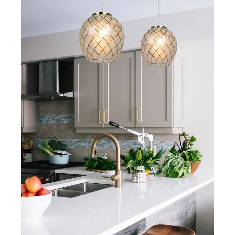 Hello Honey® Marina Natural Capiz & Gold Metal Orb Pendant Ceiling Light