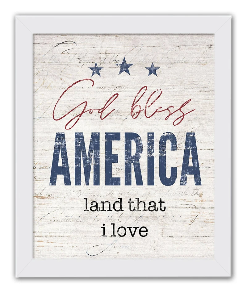God Bless America White Framed Print Under Plexiglass